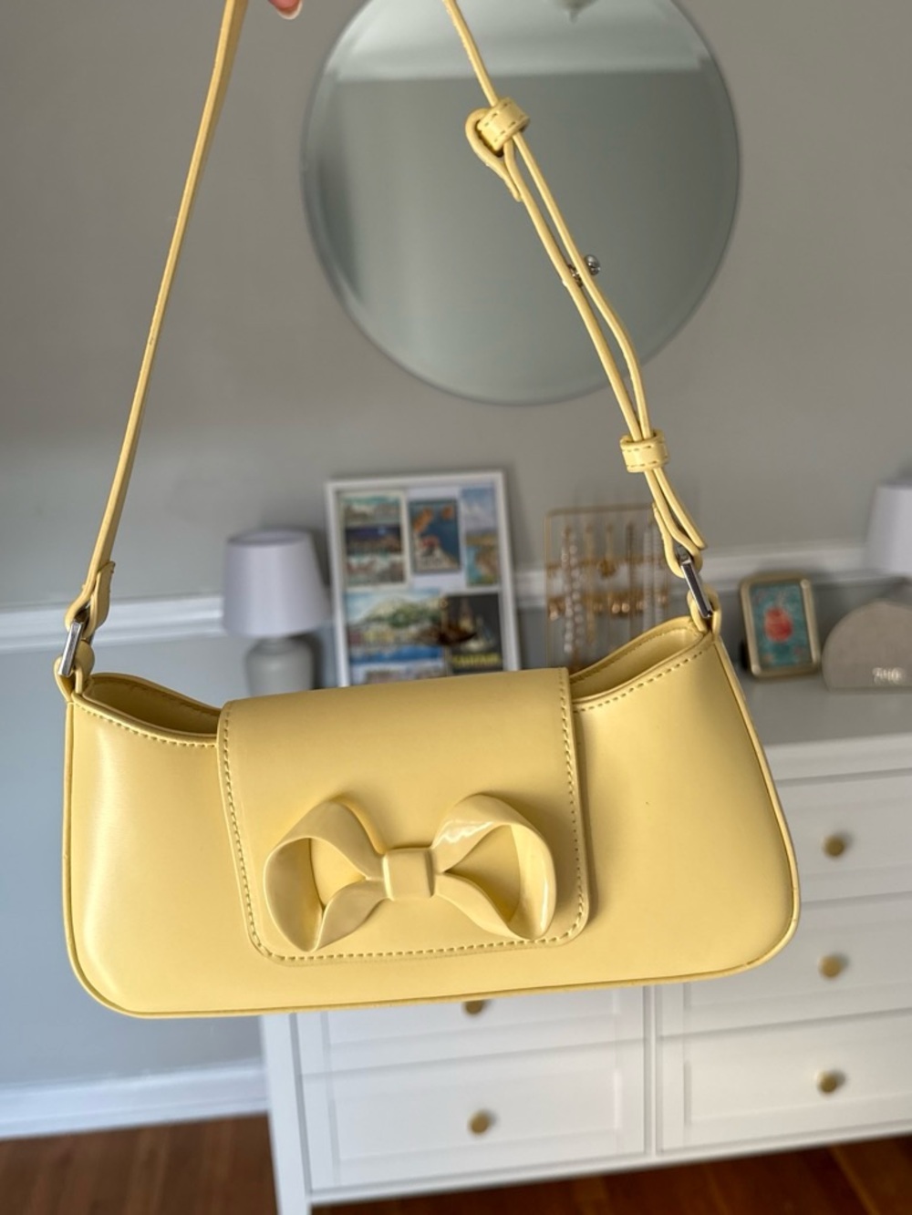 Mango Yellow Bow-Accent Shoulder Bag